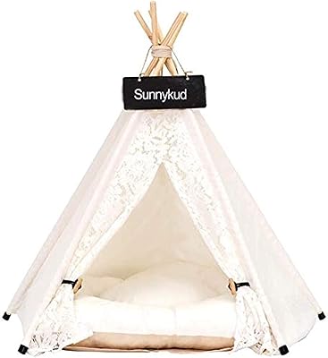 Tente tipi pour chien motif zèbre en dentelle amovible et lavable cgg