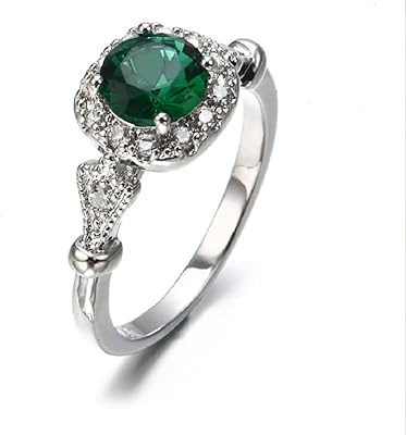 Bague ronde émeraude naturelle en argent sterling 925, bague halo ronde composée d'innombrables