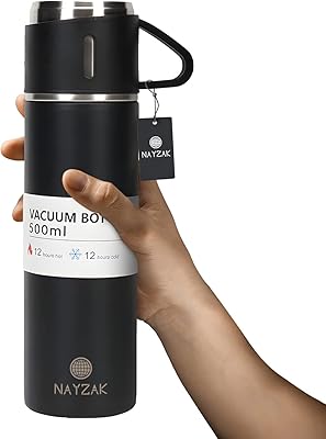 Bouteille isotherme sous vide en acier inoxydable nayzak thermos avec tasse pour café