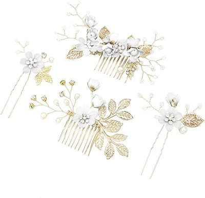 Peigne à cheveux de mariage, 4 peignes à cheveux à fleurs faits à