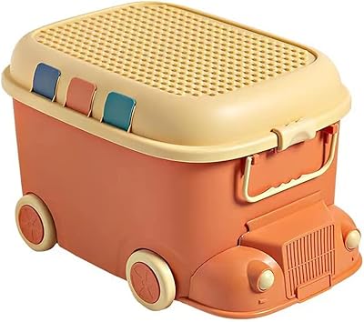 Boîte de rangement pour jouets d'enfants empilables à led avec roulettes et poignée