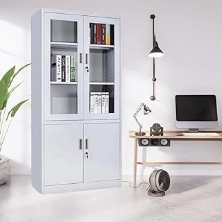 Classeur en métal 4 portes, manivelle en acier et verre, avec serrure à