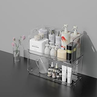 Boîtes de rangement en plastique transparent, boîte de rangement cosmétique empilable avec poignée