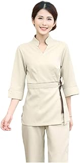 1 ensemble 2 pièces chemises de travail en coton vêtements col en v