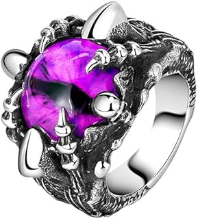 Bague oeil pour homme griffe de dragon yeux violets anneaux de motard vintage