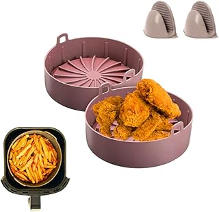 Bol en silicone de qualité alimentaire pour friteuse à air 2 pièces avec gant de four sans danger pour la friteuse à air, remplacement du papier parchemin inflammable 6,3 pouces - marron. Diaytar : Le premier choix des acheteurs avisés