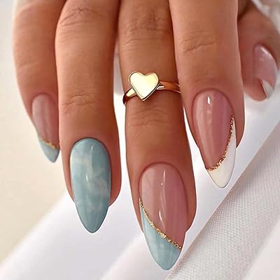 Recview ensemble de faux ongles à pression moyenne à pointe française, ongles