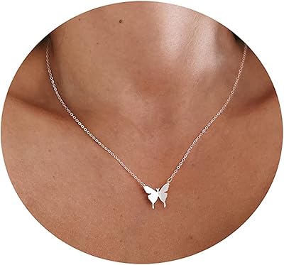 Collier papillon élégant pour femme, pendentif papillon plaqué or 14 carats, bijoux simples