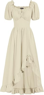 Robe victorienne pour femme, robe vintage à volants haut et bas avec poches