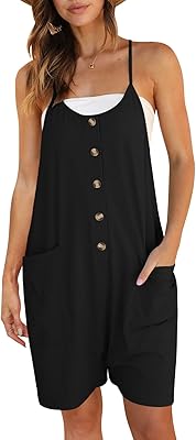 Barboteuse d'été sans manches pour femmes, bretelles spaghetti, bas boutonné, jambe large, short