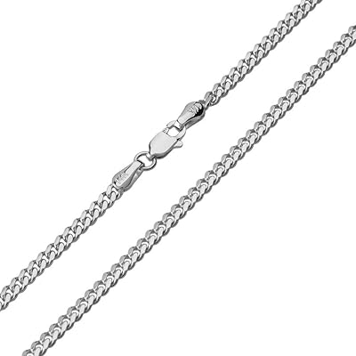 Chaîne à maillons cubains en or blanc massif 14 carats, pendentif bordure