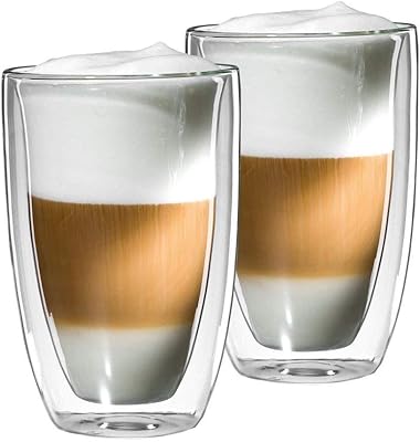 Ensemble de 2 grandes tasses à café en verre à double paroi, 15