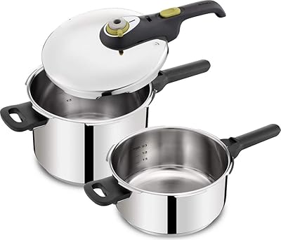 Autocuiseur manuel tefal en acier inoxydable, six litres, quatre litres, argent, lot
