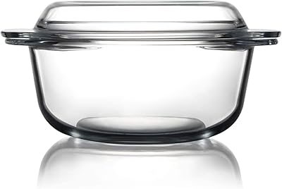 Cocotte ronde en verre avec couvercle, cocotte en verre recouverte d'un four