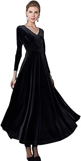 Robe longue en velours extensible à manches longues et col en v