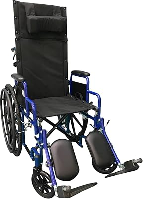 Fauteuil roulant pliant rehamo avec dossier inclinable de steely r, bleu, 18 pouces