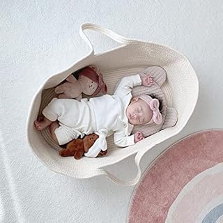 Lit de panier pour bébé portable corde en coton tissée pliable