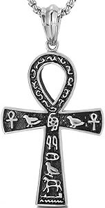 Collier croix ankh, pendentif clé de vie avec signe hiéroglyphique égyptien, pendentif en acier inoxydable, sans pierres précieuses, acier inoxydable, sans pierres précieuses. Diaytar : L'e-commerce accessible à tous les Sénégalais