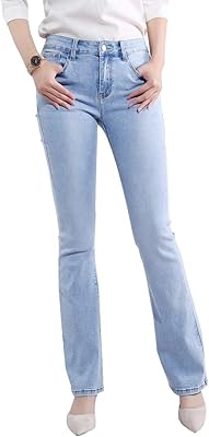 Jean large pour femme, jean cloche taille haute, jean skinny déchiré - bleu