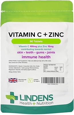 Comprimés de vitamine c et de zinc de linden's, 90 comprimés pour la peau,