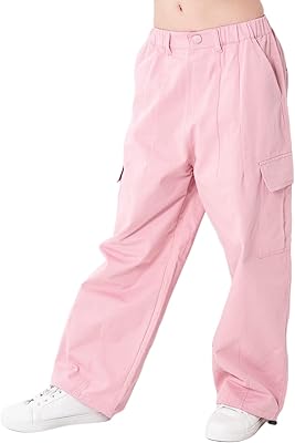 Pantalon cargo fille en coton avec taille élastique et multiples poches pour enfants