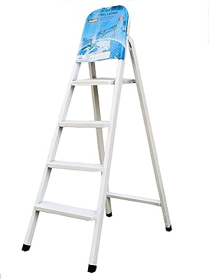 Échelle en acier robuste robustline, échelle pliante ultra stable. (4 marches, blanc)