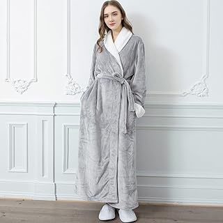 Zfl peignoir d'hiver extra long en flanelle thermique en maille de fourrure kimono