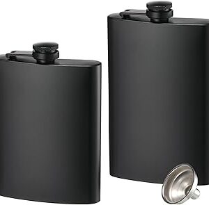 Paquet de 2 flasques pour boissons alcoolisées, 8 oz et 12 oz en acier inoxydable étanche avec entonnoir pour hommes et femmes (noir mat). Le meilleur rapport qualité-prix du web sénégalais sur Diaytar