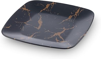 Assiette carrée en mélamine servwell 10 pouces, noire avec encoches dorées, 25,2 x
