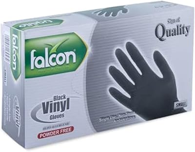 Gants en vinyle falcon - noirs sans poudre (s) 100 pièces