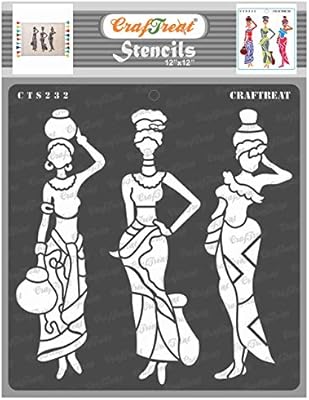Crafttreat pochoir de peinture murale tribale à grand motif placement avec bol