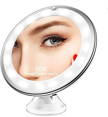 Miroir grossissant avec lumière - grossissement 10x, miroir de maquillage led avec ventouses