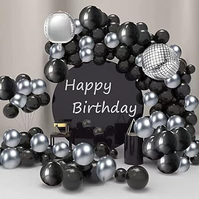Kit d'arche de guirlande de ballons noirs et argentés, ballons disco 4d