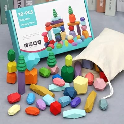 38 pièces blocs empilables en bois blocs de construction en bois légers jouets