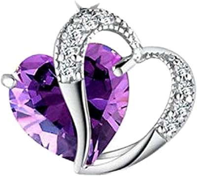 Collier pendentif en forme de coeur serti d'une pierre d'améthyste en zircone cubique
