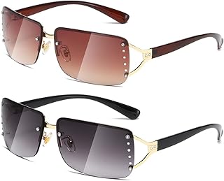 Lunettes de soleil sans monture 2 paires de lunettes rectangulaires monture colorées claires