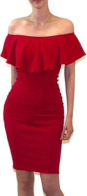 Robe moulante mi-longue à volants et épaules dénudées pour femme aux états-unis, taillecolor