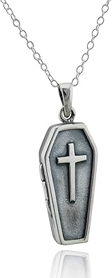 Collier pendentif cercueil en argent sterling oxydé, chaîne câblée, 18", funérailles avec croix