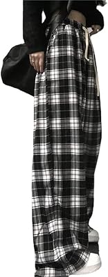 Pantalon à carreaux grunge pour femme y2k goth alt pantalon ample à cordon