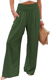 Pantalon palazzo taille haute en coton et lin pour femme, pantalon de salon
