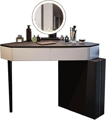 Ensemble de coiffeuse d'angle avec miroir lumineux led, 1 armoire de rangement