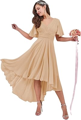 Robe de demoiselle d'honneur 2022 avec col en v et manches flottantes