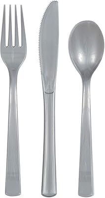 Ensemble de couverts en plastique unique party 39506, argent, paquet de 18