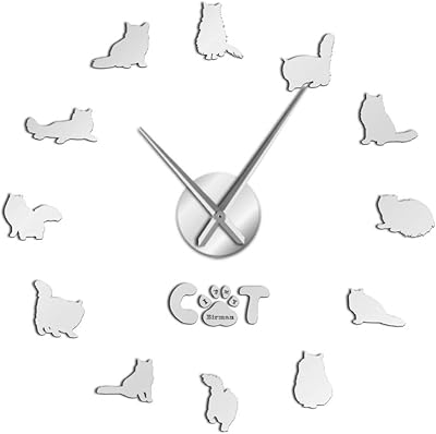 Grande horloge murale moderne au design de chat avec autocollants numériques pour décoration