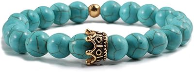 Bracelet en pierre, alliage de pierre turquoise, perles de couronne, breloques de couple