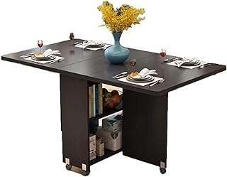 Table à manger pliable, table de cuisine extensible moderne avec 2 étagères