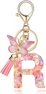 Porte-clés alphabet goodrun avec pompon porte-clés pendentif papillon tendance mignon pour femmes