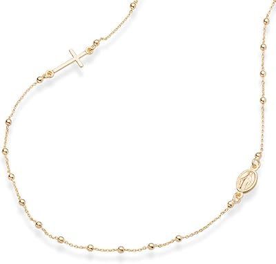 Chapelet italien en perles d'or 18 carats sur argent sterling avec maillons latéraux