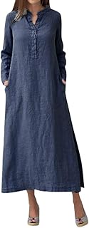 Robe longue décontractée en coton à manches longues pour femmes avec chemise longue