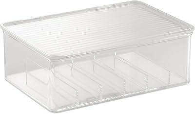 Idesign boîte de rangement en plastique transparent divisé avec couvercle conteneur pour vanité